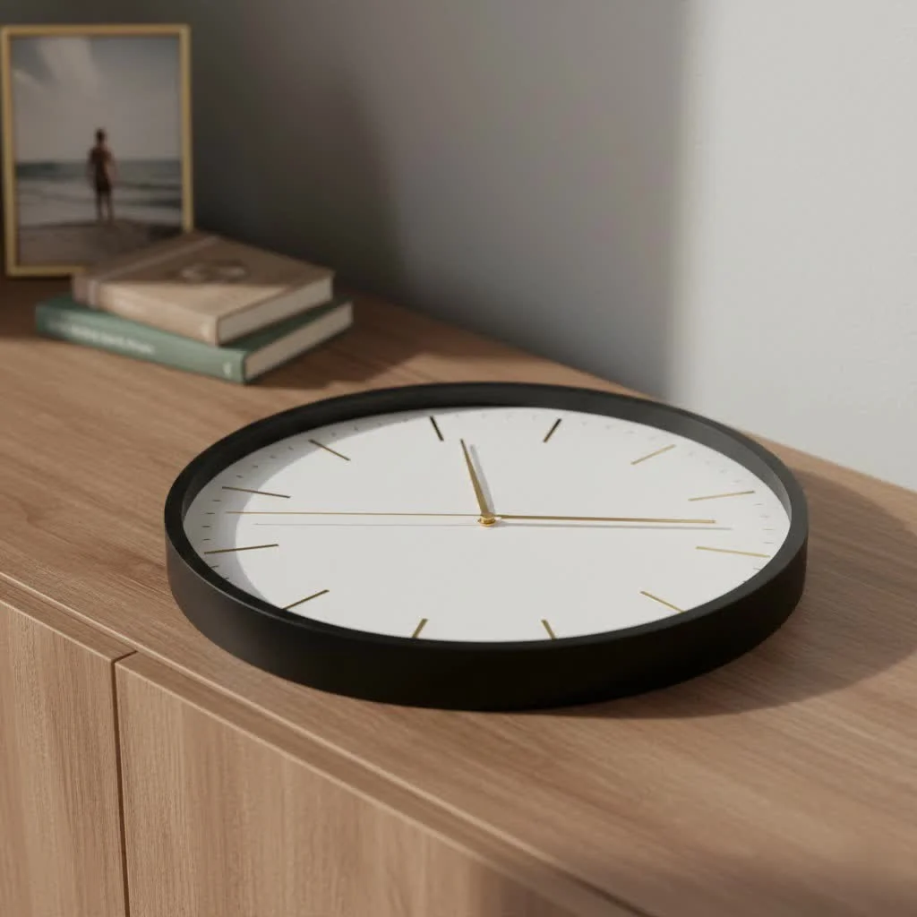 Close-up of a classic brass nautical wall clock